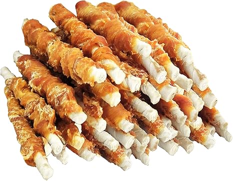 Dog Treats, Rawhide Twist Chicken Hide Sticks, Suitable for Puppy and Small Dogs, 5 Inch (Chicken, Pack of 40)