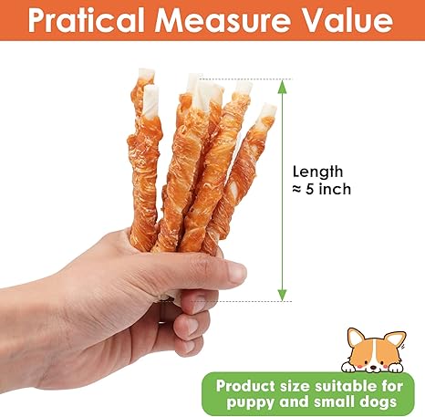 Dog Treats, Rawhide Twist Chicken Hide Sticks, Suitable for Puppy and Small Dogs, 5 Inch (Chicken, Pack of 40)