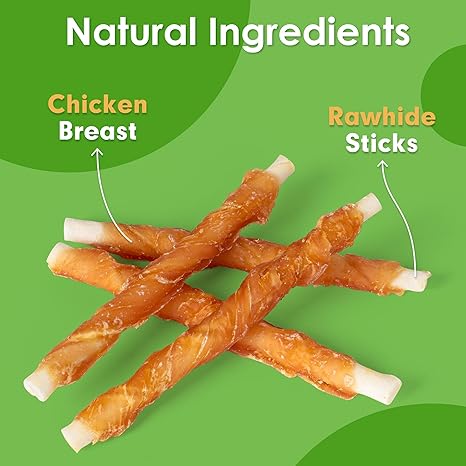 Dog Treats, Rawhide Twist Chicken Hide Sticks, Suitable for Puppy and Small Dogs, 5 Inch (Chicken, Pack of 40)