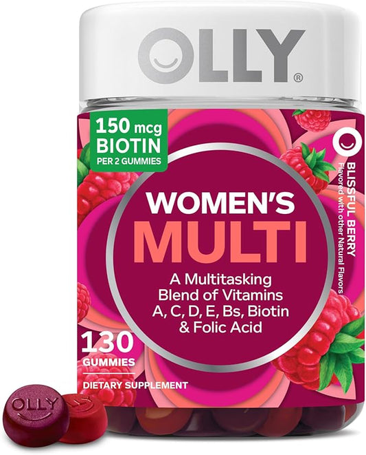 OLLY Women's Multivitamin Gummy, Vitamins A, D, C, E, Biotin, Folic Acid, Adult Chewable Vitamin, Berry Flavor, 65 Day Supply - 130 Count