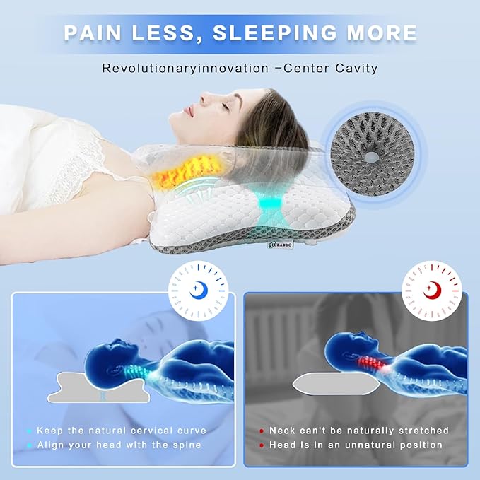 Pain Relief Cervical Pillow for Neck Support, Adjustable Ergonomic Pillow Cozy Sleeping, Odorless Orthopedic Memory Foam Pillows, Contour Bed Pillow for Side Back Stomach Sleeper