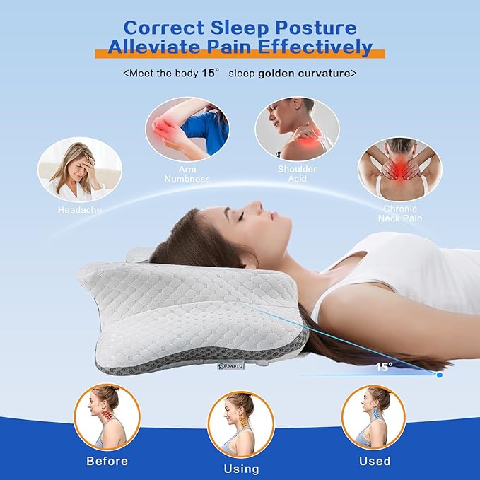 Pain Relief Cervical Pillow for Neck Support, Adjustable Ergonomic Pillow Cozy Sleeping, Odorless Orthopedic Memory Foam Pillows, Contour Bed Pillow for Side Back Stomach Sleeper